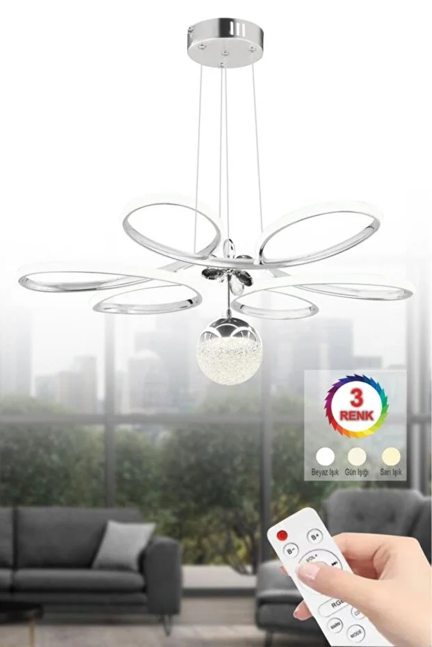 Papatya Kumandalı Gold 3 Renk Ledli Kumandalı Modern Led Avize